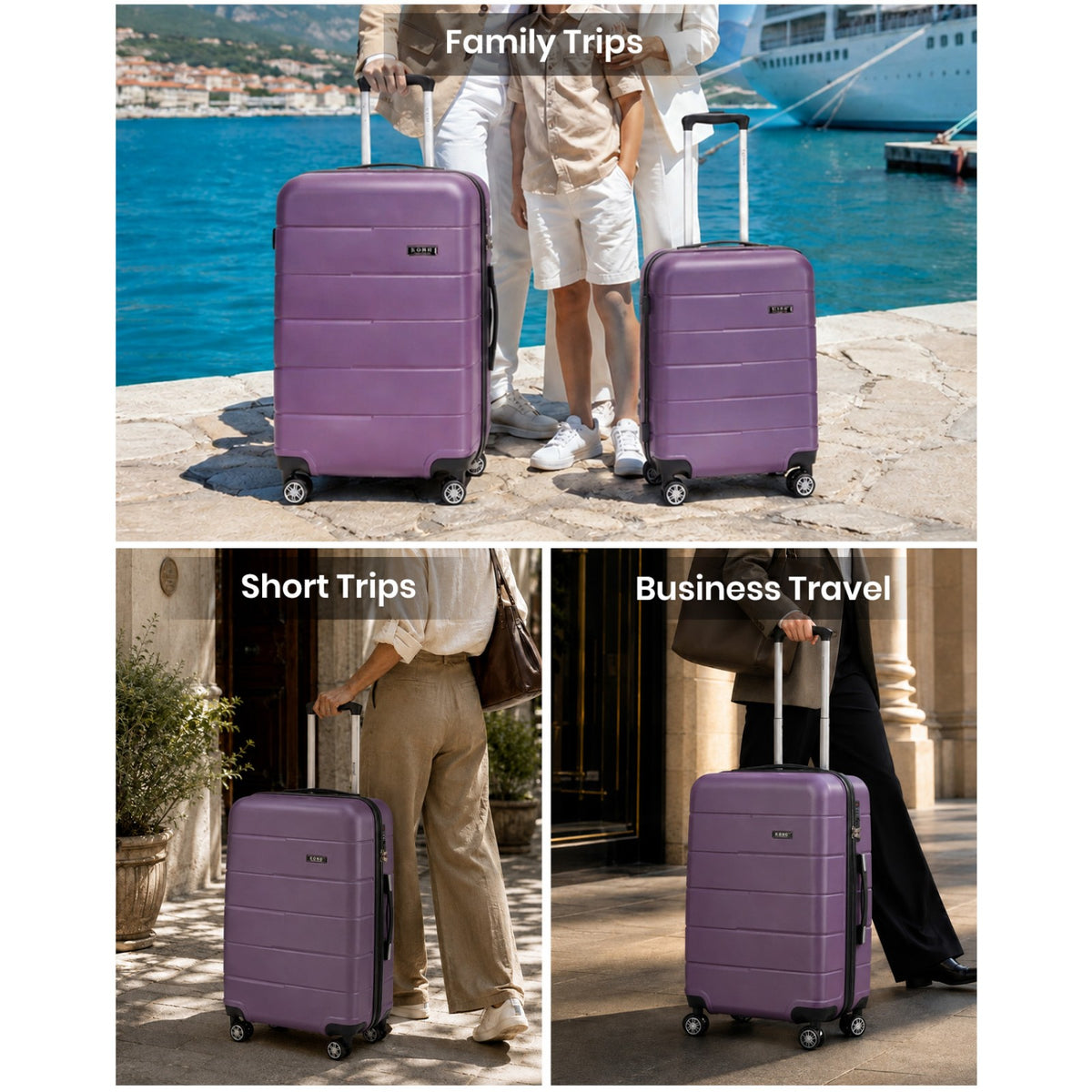 Kono KSK2694 Cabin Luggage in Purple and Black (55x40x20 cm) - Hard Shell Carry-On Suitcase with Silent Wheels & Organised Interior