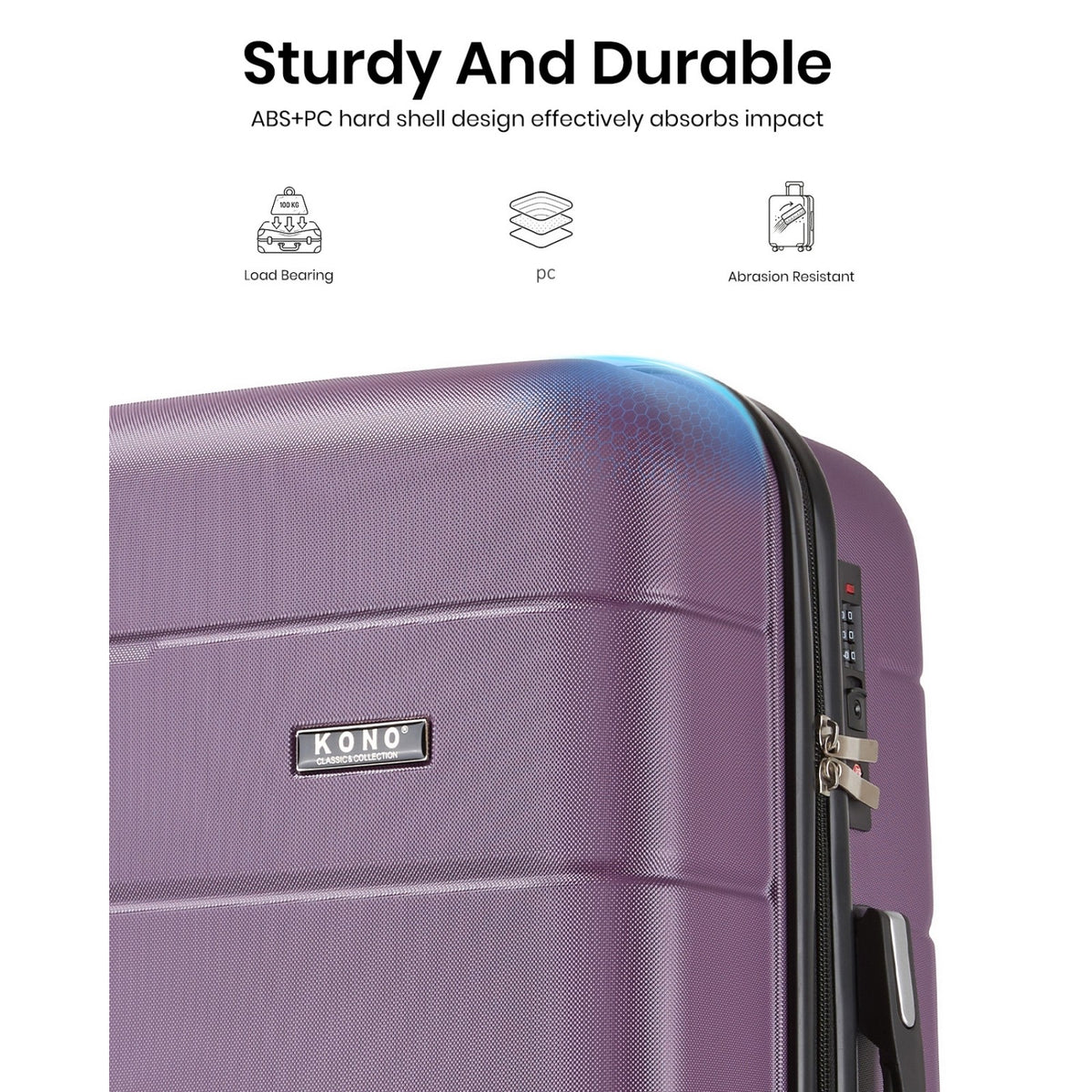 Kono KSK2694 Mid-Size Luggage in Purple and Black (66x44x25 cm) - Hard Shell Check-In Suitcase with Silent Wheels & Organised Interior