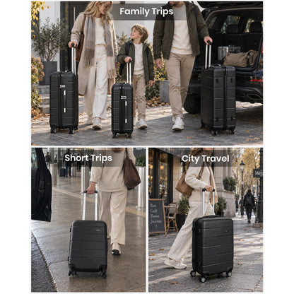 Kono KSK2694 Cabin Luggage in Black (55x40x20 cm) - Hard Shell Carry-On Suitcase with Silent Wheels & Organised Interior