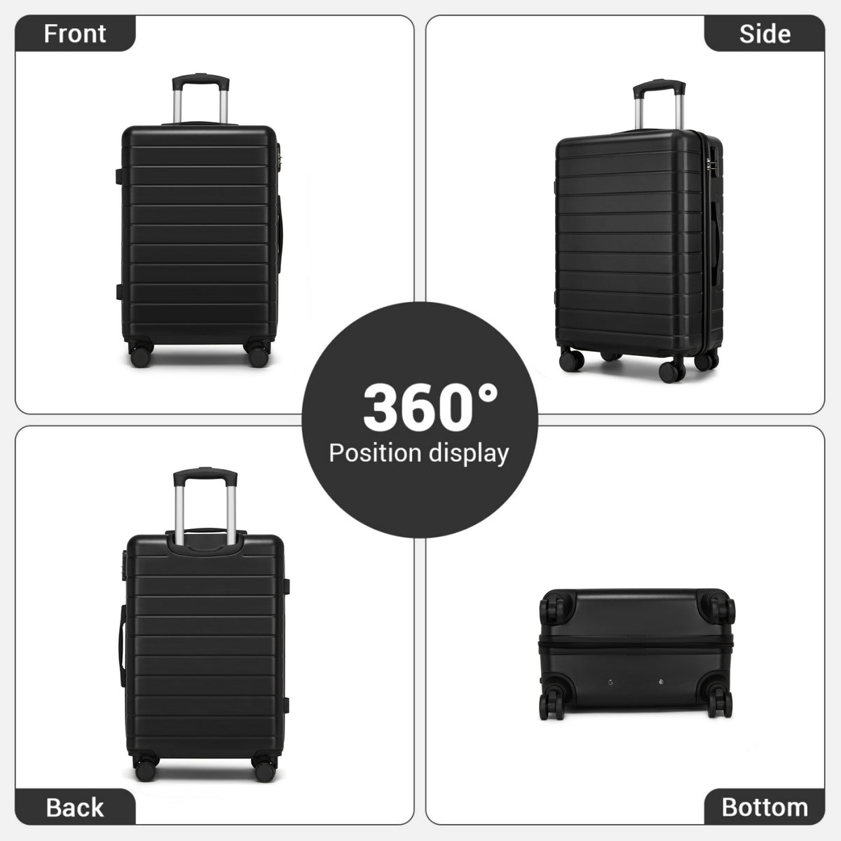 KSN2691 - 20 Inch Carry-On Luggage, Lightweight ABS Hard Shell Suitcase with 360 Silent Wheels, Combination Lock & Organised Interior - Black