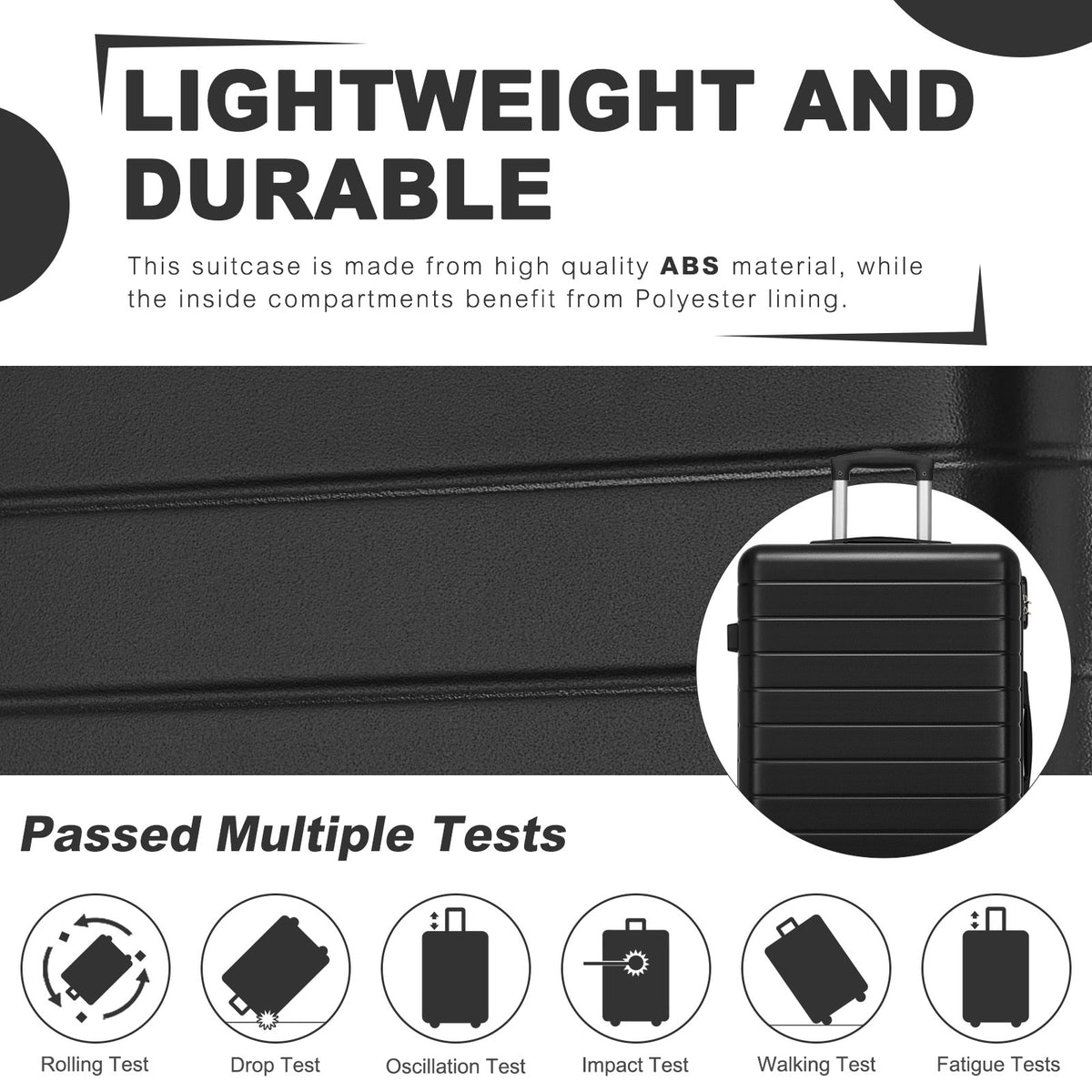 KSN2691 - 20 Inch Carry-On Luggage, Lightweight ABS Hard Shell Suitcase with 360 Silent Wheels, Combination Lock & Organised Interior - Black