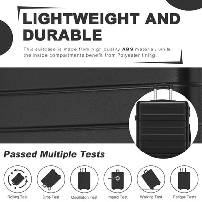 KSN2691 - 20 Inch Carry-On Luggage, Lightweight ABS Hard Shell Suitcase with 360 Silent Wheels, Combination Lock & Organised Interior - Black