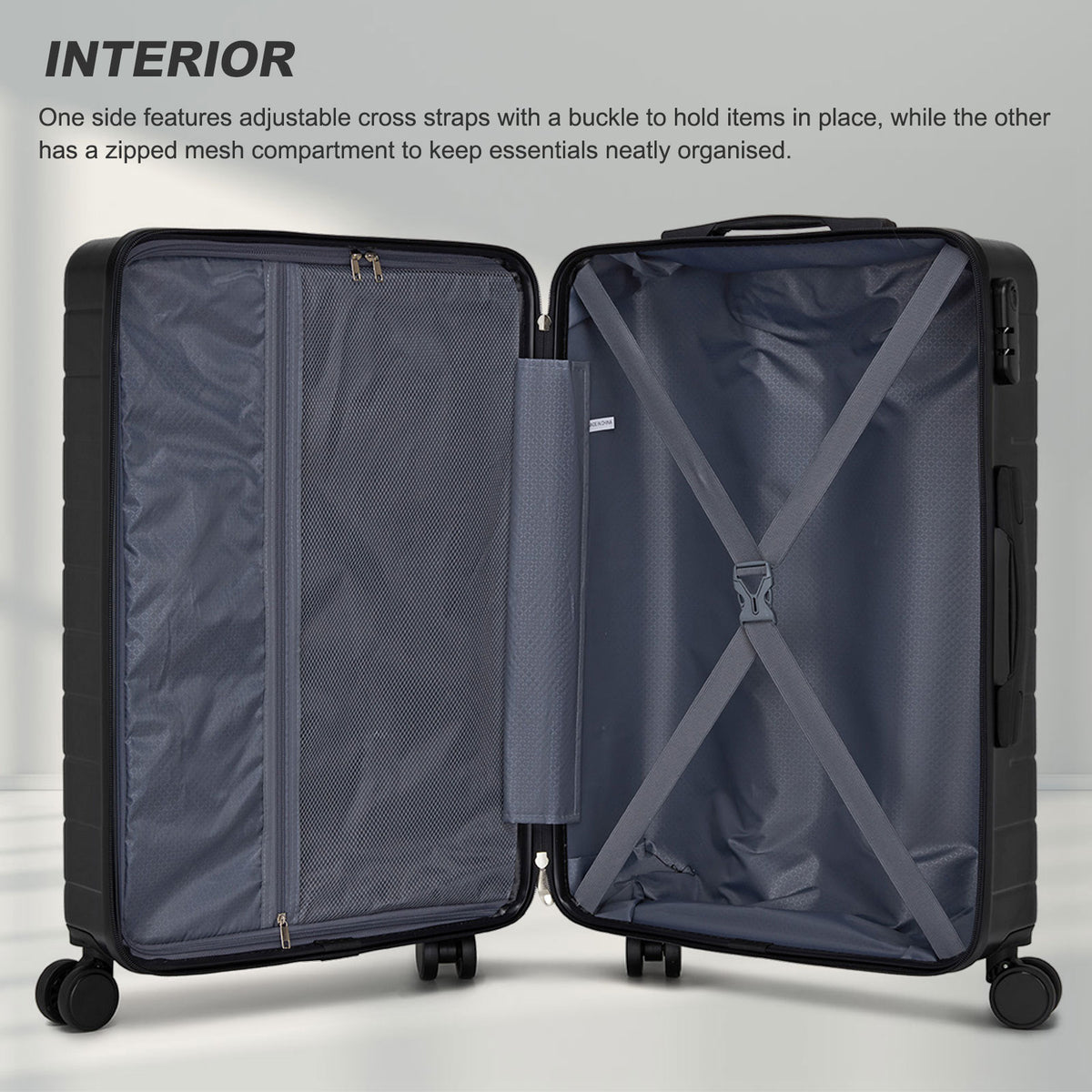 KSN2691 - 20 Inch Carry-On Luggage, Lightweight ABS Hard Shell Suitcase with 360 Silent Wheels, Combination Lock & Organised Interior - Black