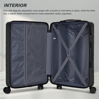 KSN2691 - 20 Inch Carry-On Luggage, Lightweight ABS Hard Shell Suitcase with 360 Silent Wheels, Combination Lock & Organised Interior - Black