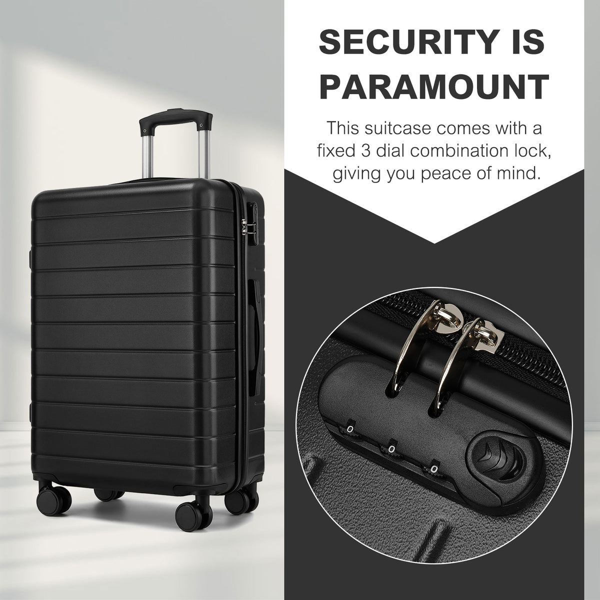 KSN2691 - 20 Inch Carry-On Luggage, Lightweight ABS Hard Shell Suitcase with 360 Silent Wheels, Combination Lock & Organised Interior - Black