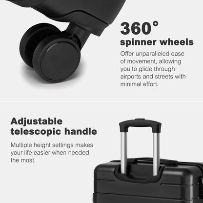 KSN2691 - 20 Inch Carry-On Luggage, Lightweight ABS Hard Shell Suitcase with 360 Silent Wheels, Combination Lock & Organised Interior - Black
