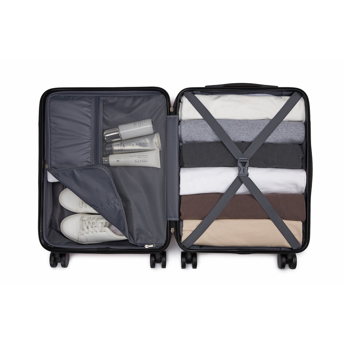 KSN2691 - 20 Inch Carry-On Luggage, Lightweight ABS Hard Shell Suitcase with 360 Silent Wheels, Combination Lock & Organised Interior - Black