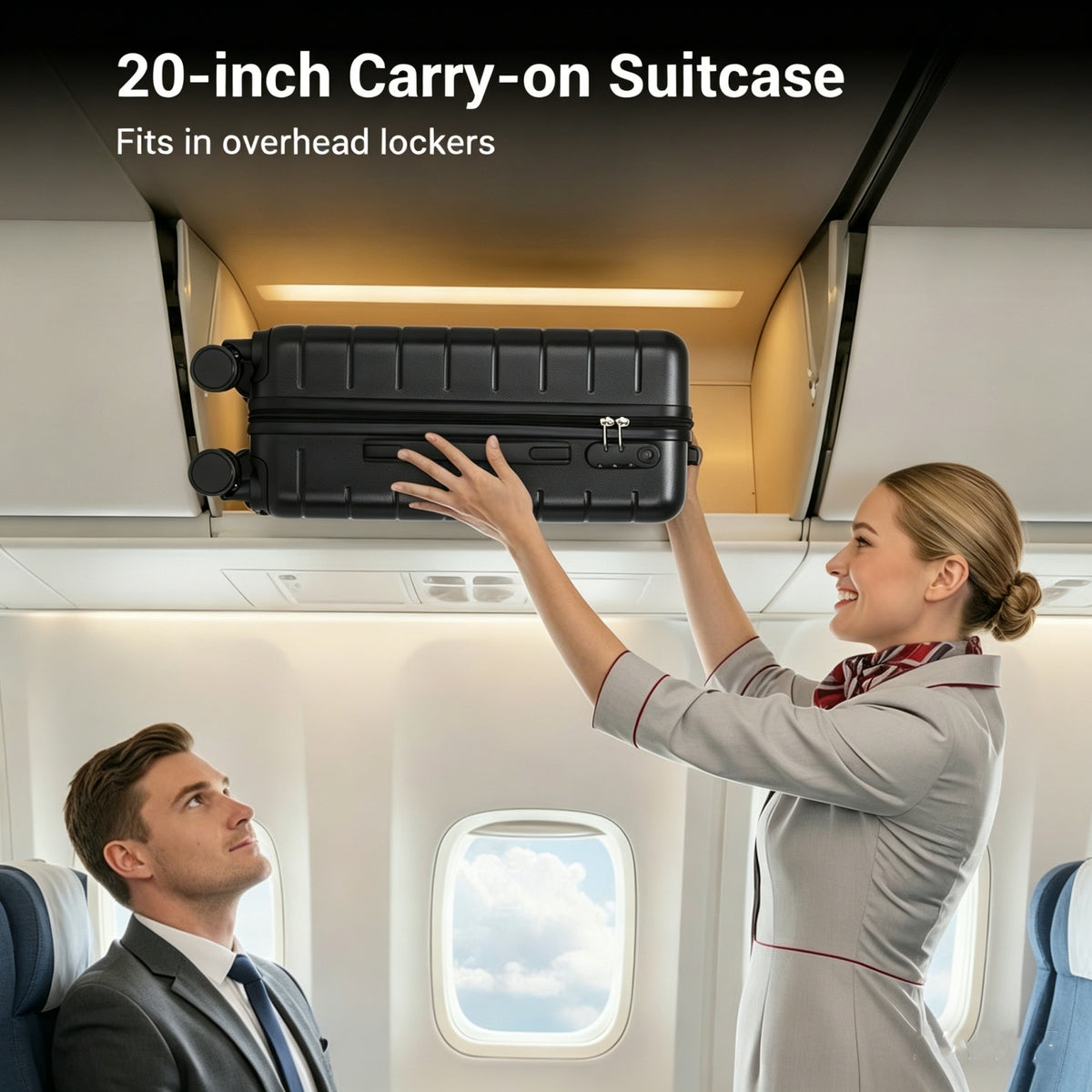 KSN2691 - 20 Inch Carry-On Luggage, Lightweight ABS Hard Shell Suitcase with 360 Silent Wheels, Combination Lock & Organised Interior - Black