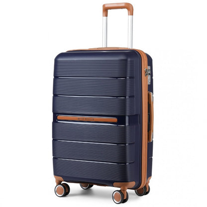 British Traveller K2392L Cabin Luggage in Navy and Tan (55x37x22 cm) -  Multi-Texture PP Hard Shell Suitcase with TSA Lock - Luggage eStore