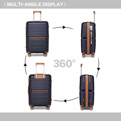 British Traveller K2392L Cabin Luggage in Navy and Tan (55x37x22 cm) -  Multi-Texture PP Hard Shell Suitcase with TSA Lock - Luggage eStore