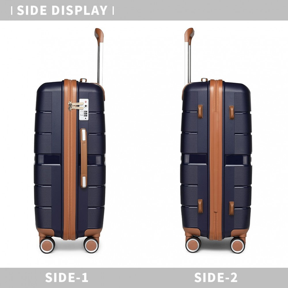 British Traveller K2392L Cabin Luggage in Navy and Tan (55x37x22 cm) -  Multi-Texture PP Hard Shell Suitcase with TSA Lock - Luggage eStore