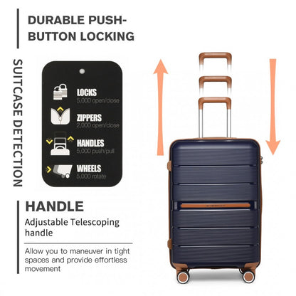 British Traveller K2392L Cabin Luggage in Navy and Tan (55x37x22 cm) -  Multi-Texture PP Hard Shell Suitcase with TSA Lock - Luggage eStore