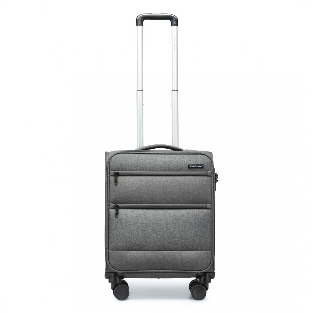 British Traveller K2397L Cabin Luggage in Grey (50x40x20 cm) - Lightweight Soft Shell Suitcase With Laptop Compartment TSA Lock - Luggage eStore