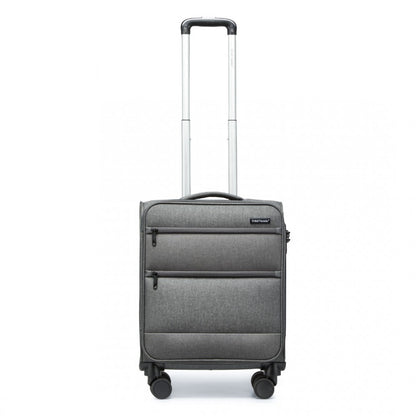 British Traveller K2397L Cabin Luggage in Grey (50x40x20 cm) - Lightweight Soft Shell Suitcase With Laptop Compartment TSA Lock - Luggage eStore