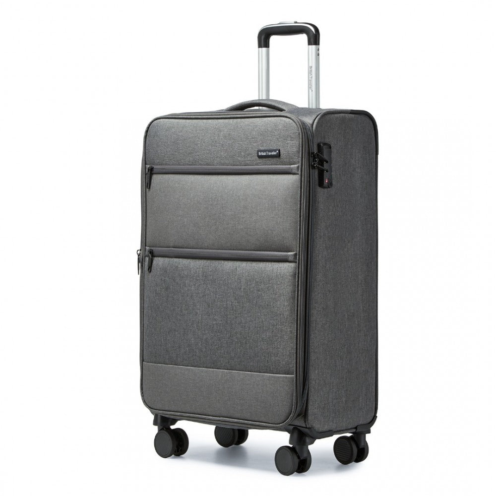 British Traveller K2397L Cabin Luggage in Grey (50x40x20 cm) - Lightweight Soft Shell Suitcase With Laptop Compartment TSA Lock - Luggage eStore