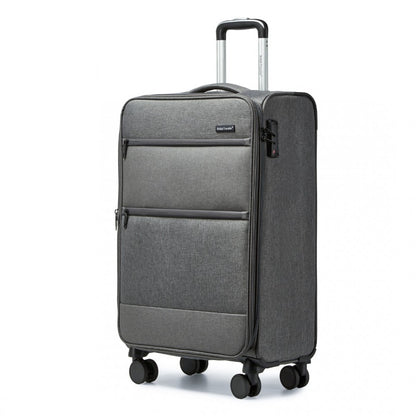 British Traveller K2397L Cabin Luggage in Grey (50x40x20 cm) - Lightweight Soft Shell Suitcase With Laptop Compartment TSA Lock - Luggage eStore