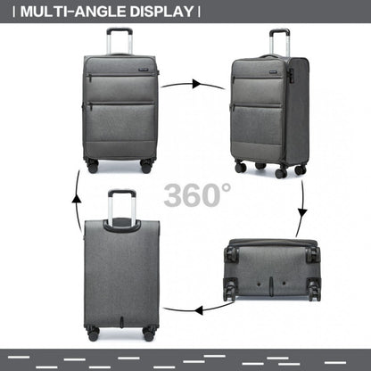 British Traveller K2397L Cabin Luggage in Grey (50x40x20 cm) - Lightweight Soft Shell Suitcase With Laptop Compartment TSA Lock - Luggage eStore