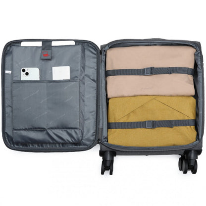 British Traveller K2397L Cabin Luggage in Grey (50x40x20 cm) - Lightweight Soft Shell Suitcase With Laptop Compartment TSA Lock - Luggage eStore
