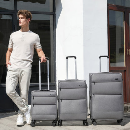 British Traveller K2397L Cabin Luggage in Grey (50x40x20 cm) - Lightweight Soft Shell Suitcase With Laptop Compartment TSA Lock - Luggage eStore
