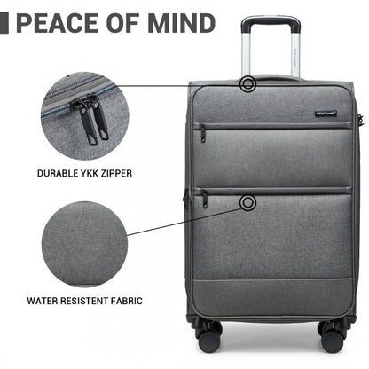British Traveller K2397L Cabin Luggage in Grey (50x40x20 cm) - Lightweight Soft Shell Suitcase With Laptop Compartment TSA Lock - Luggage eStore