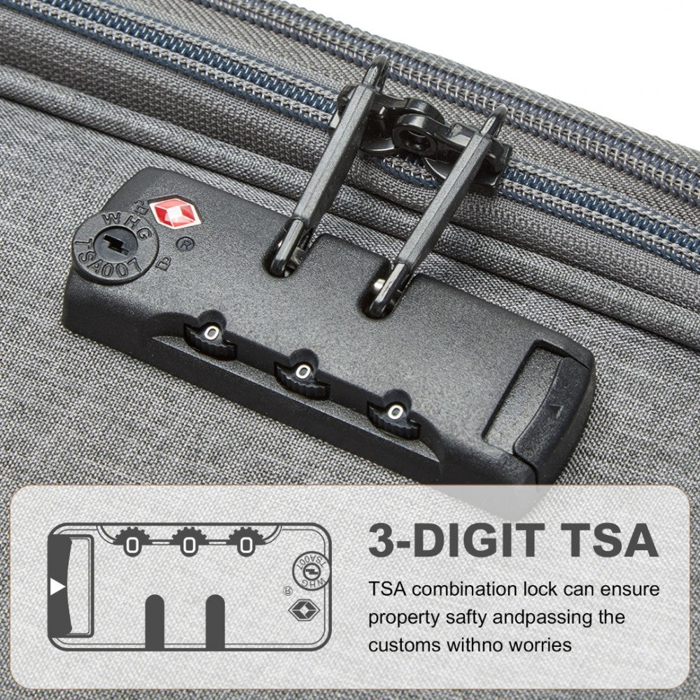 British Traveller K2397L Cabin Luggage in Grey (50x40x20 cm) - Lightweight Soft Shell Suitcase With Laptop Compartment TSA Lock - Luggage eStore