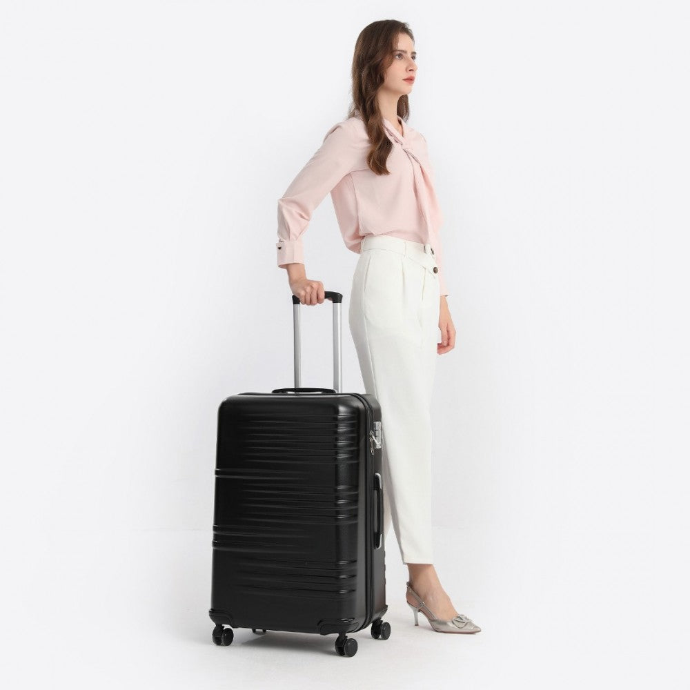 British Traveller K2391L Large Luggage in Black (74.5x49x30.5 cm) - Durable Polycarbonate and ABS Hard Shell Suitcase With TSA Lock - Luggage eStore