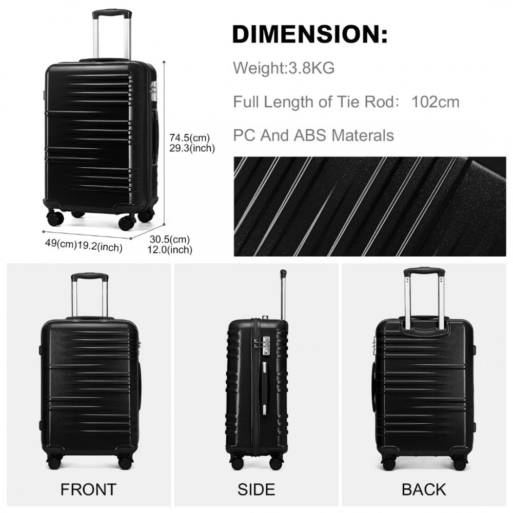 British Traveller K2391L Large Luggage in Black (74.5x49x30.5 cm) - Durable Polycarbonate and ABS Hard Shell Suitcase With TSA Lock - Luggage eStore