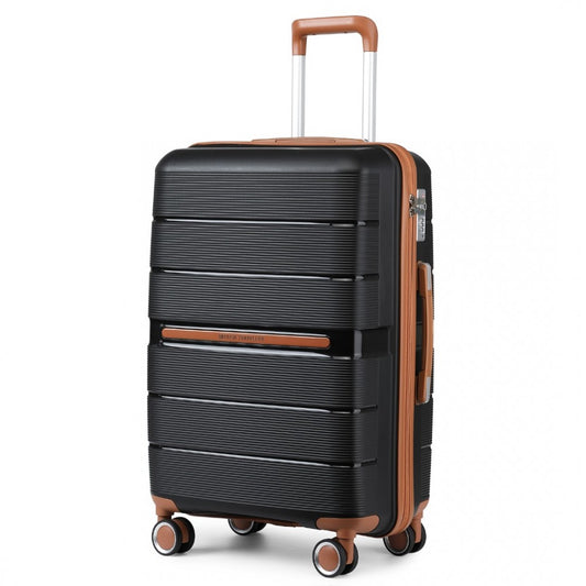 British Traveller K2392L Large Luggage in Black and Tan (76x50x31 cm) -  Multi-Texture PP Hard Shell Suitcase with TSA Lock - Luggage eStore