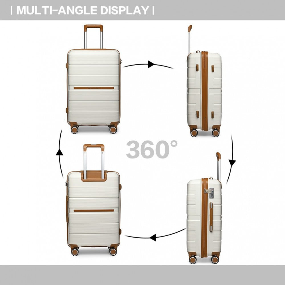 British Traveller K2392L Large Luggage in Cream and Tan (76x50x31 cm) -  Multi-Texture PP Hard Shell Suitcase with TSA Lock - Luggage eStore