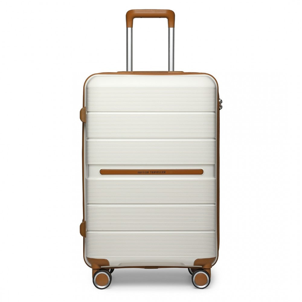 British Traveller K2392L Large Luggage in Cream and Tan (76x50x31 cm) -  Multi-Texture PP Hard Shell Suitcase with TSA Lock - Luggage eStore