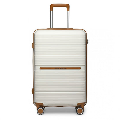 British Traveller K2392L Large Luggage in Cream and Tan (76x50x31 cm) -  Multi-Texture PP Hard Shell Suitcase with TSA Lock - Luggage eStore