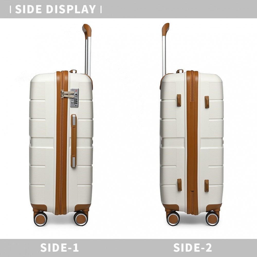British Traveller K2392L Large Luggage in Cream and Tan (76x50x31 cm) -  Multi-Texture PP Hard Shell Suitcase with TSA Lock - Luggage eStore