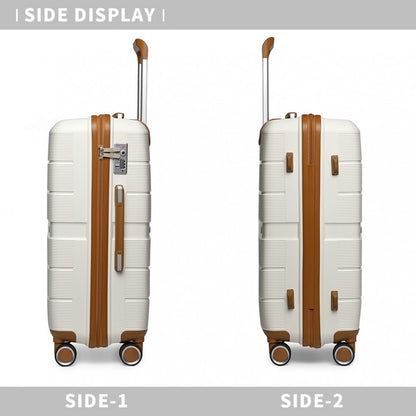 British Traveller K2392L Large Luggage in Cream and Tan (76x50x31 cm) -  Multi-Texture PP Hard Shell Suitcase with TSA Lock - Luggage eStore