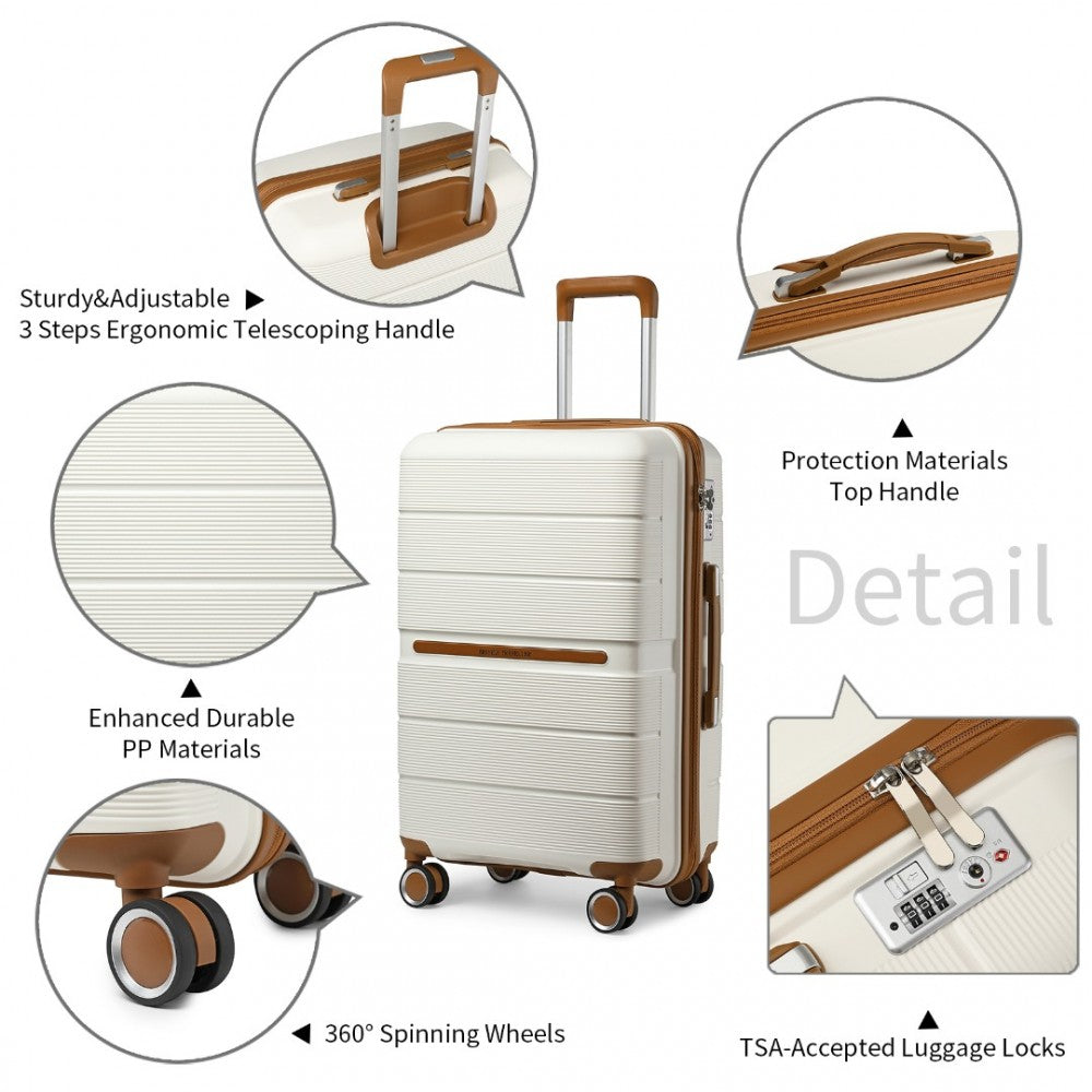 British Traveller K2392L Large Luggage in Cream and Tan (76x50x31 cm) -  Multi-Texture PP Hard Shell Suitcase with TSA Lock - Luggage eStore
