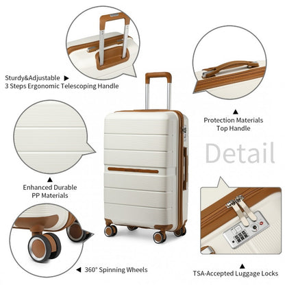 British Traveller K2392L Large Luggage in Cream and Tan (76x50x31 cm) -  Multi-Texture PP Hard Shell Suitcase with TSA Lock - Luggage eStore