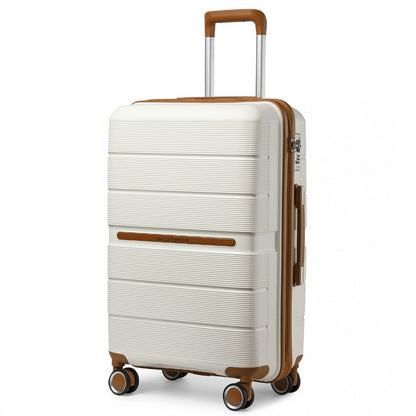 British Traveller K2392L Large Luggage in Cream and Tan (76x50x31 cm) -  Multi-Texture PP Hard Shell Suitcase with TSA Lock - Luggage eStore