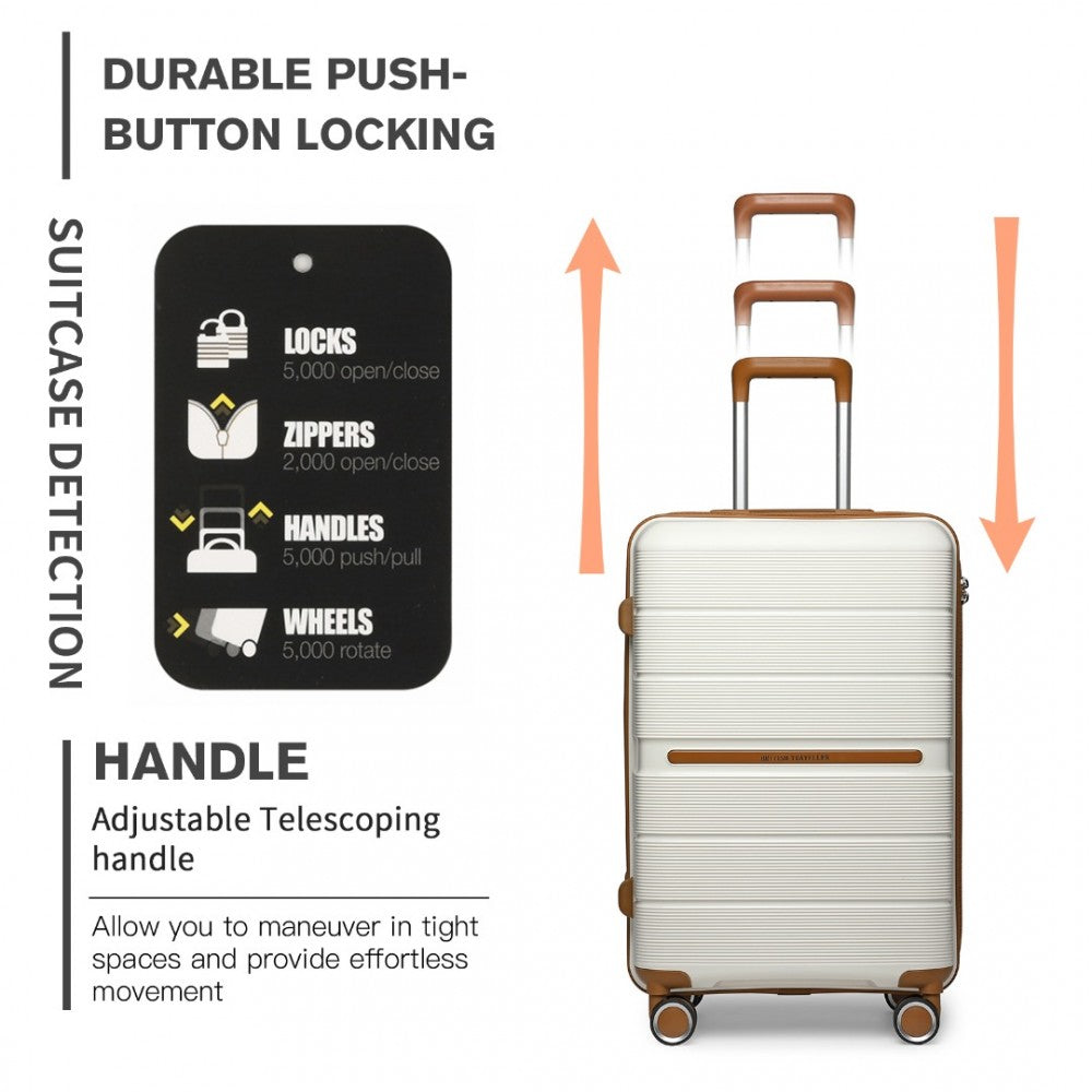 British Traveller K2392L Large Luggage in Cream and Tan (76x50x31 cm) -  Multi-Texture PP Hard Shell Suitcase with TSA Lock - Luggage eStore