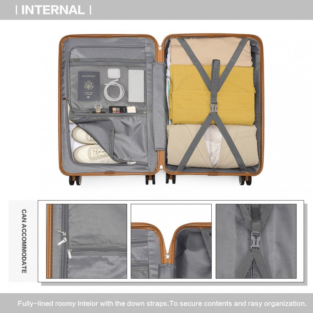 British Traveller K2392L Large Luggage in Cream and Tan (76x50x31 cm) -  Multi-Texture PP Hard Shell Suitcase with TSA Lock - Luggage eStore