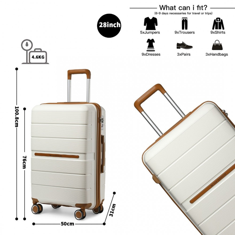 British Traveller K2392L Large Luggage in Cream and Tan (76x50x31 cm) -  Multi-Texture PP Hard Shell Suitcase with TSA Lock - Luggage eStore