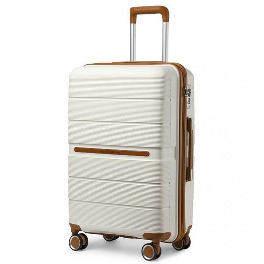 British Traveller K2392L Mid-Size Luggage in Cream and Tan (66x44x28.5 cm) -  Multi-Texture PP Hard Shell Suitcase with TSA Lock - Luggage eStore