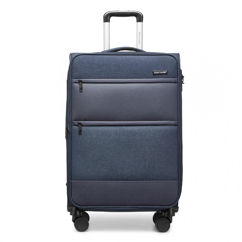 British Traveller K2397L Mid-Size Luggage in Navy (70x43x25 cm) - Lightweight Soft Shell Expandable Suitcase With TSA Lock - Luggage eStore