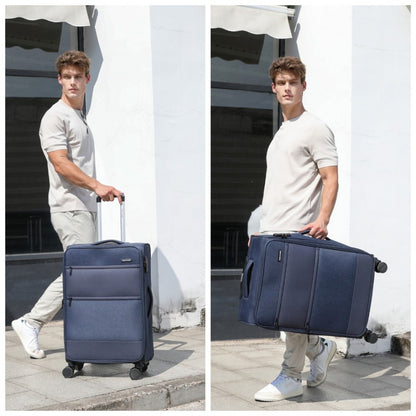 British Traveller K2397L Mid-Size Luggage in Navy (70x43x25 cm) - Lightweight Soft Shell Expandable Suitcase With TSA Lock - Luggage eStore