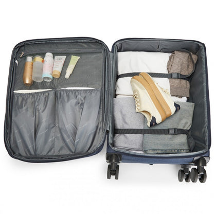British Traveller K2397L Mid-Size Luggage in Navy (70x43x25 cm) - Lightweight Soft Shell Expandable Suitcase With TSA Lock - Luggage eStore