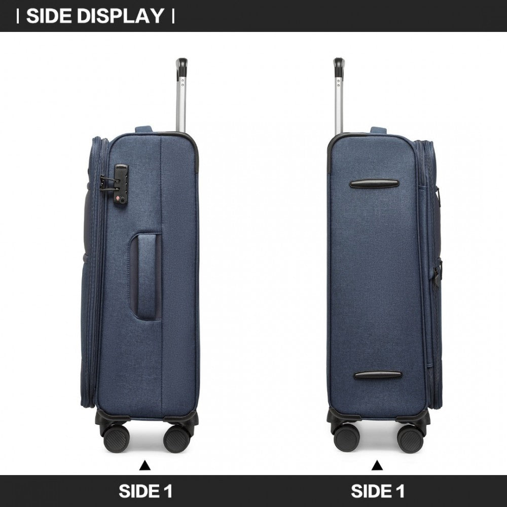 British Traveller K2397L 3-Piece Soft Shell Luggage Set in Navy - Lightweight with TSA Locks - Luggage eStore