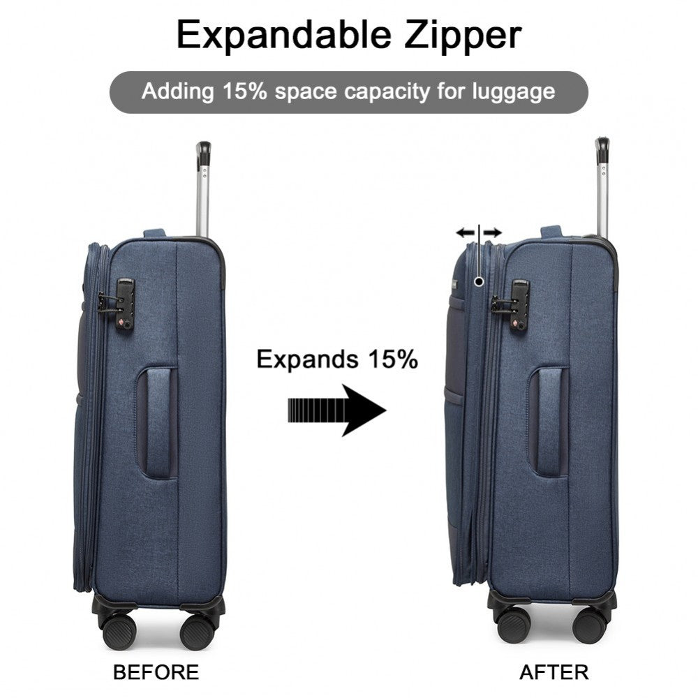 British Traveller K2397L 3-Piece Soft Shell Luggage Set in Navy - Lightweight with TSA Locks - Luggage eStore