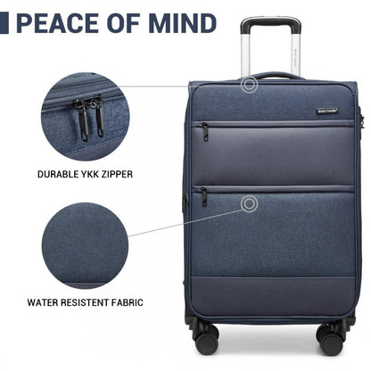 British Traveller K2397L 3-Piece Soft Shell Luggage Set in Navy - Lightweight with TSA Locks - Luggage eStore