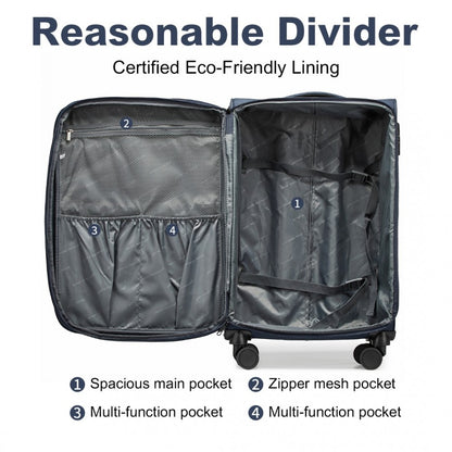 British Traveller K2397L 3-Piece Soft Shell Luggage Set in Navy - Lightweight with TSA Locks - Luggage eStore