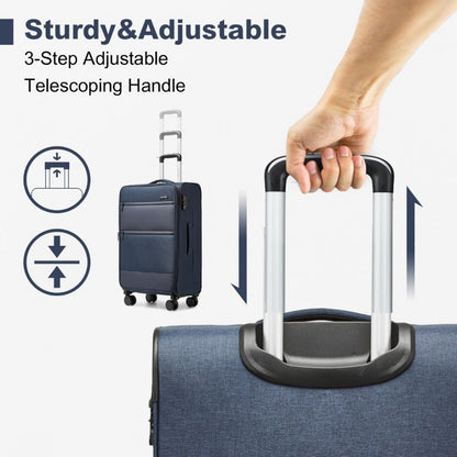 British Traveller K2397L 3-Piece Soft Shell Luggage Set in Navy - Lightweight with TSA Locks - Luggage eStore
