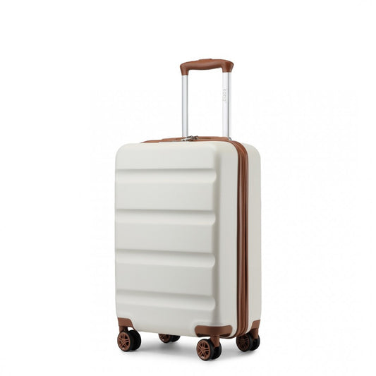 Kono KSK2482 Cabin Luggage in Cream & Tan (55x35x22cm) - Stylish Hard Shell Carry-On Suitcase with TSA Lock - Luggage eStore