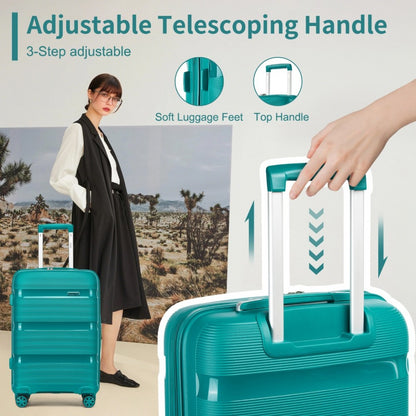 Kono KSK2492 Cabin Luggage in Blue and Green (55x38x20 cm) - PP Hardshell Lightweight and Durable - Features TSA Lock & 360° Spinner Silent Wheels - Luggage eStore